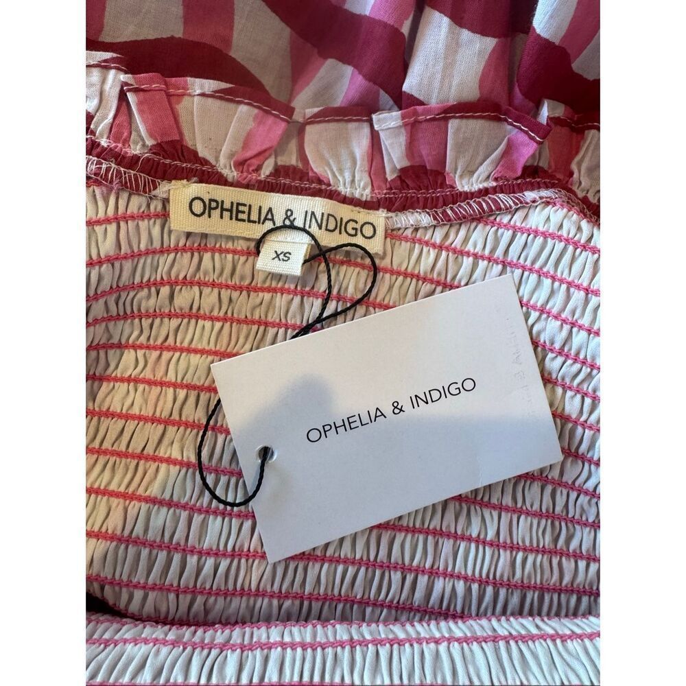 Nwt Ophelia & Indigo Delilah Pink Zigzag Smocked Tiered Cotton Mini Dress Xs — image 7 of 8